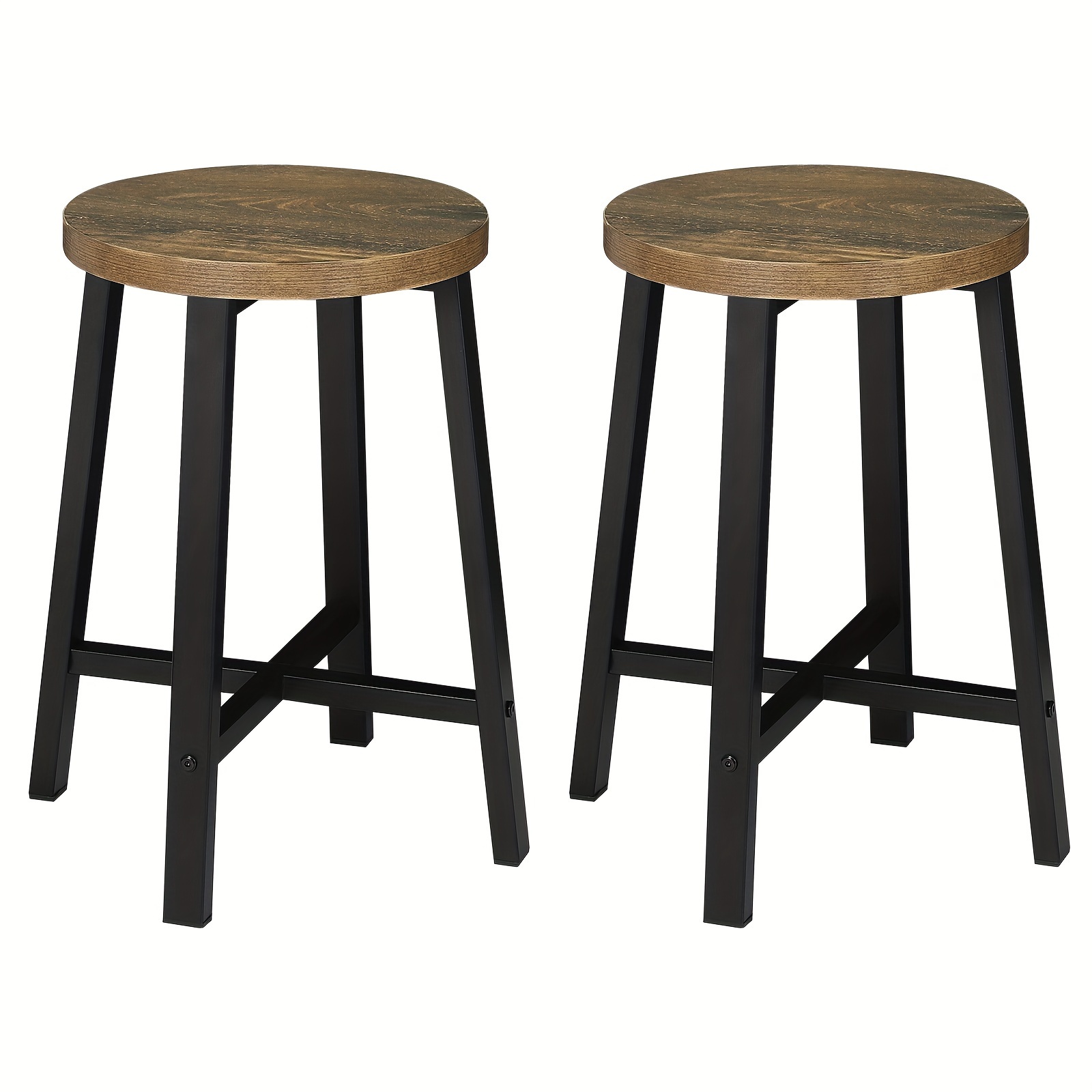 Set Of 2 Dining Chairs Suitable For Kitchen Use, Featuring Metal Footrests And An With A Vintage Wood Grain End