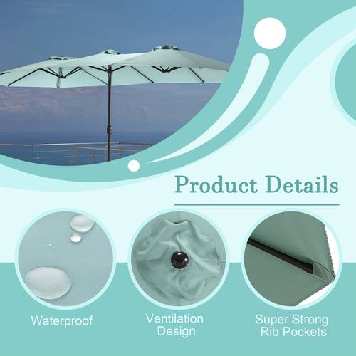 14 8ft large double sided outdoor umbrella blue rectangular with crank lift uv protection metal frame ideal for backyard poolside beach lawn and patio shade umbrella outdoor patio