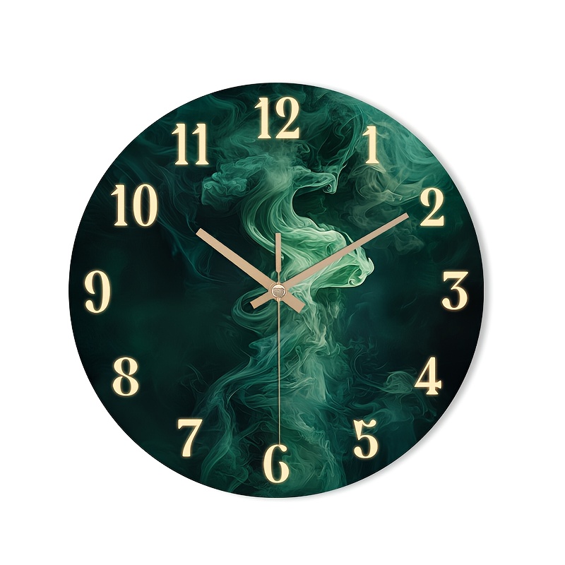 TEMU 1pc Silent Wall Clock Non-ticking Wooden, Decorative Circular Clock Hd Glossy Lamination Finish Abstract Smoke Pattern For Bedroom, Living Room,