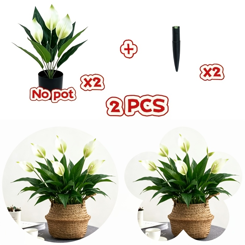 TEMU 2pcs Set Of Large, High-quality Artificial With Ground Stakes. Features A White Three-headed Calla , Versatile Soft Furnishings For Floral