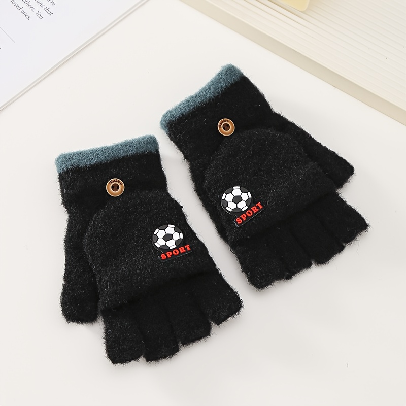 Bommiya Boys Girls Teens 15+ Gloves, Football Pattern, Sports Cycling Writing Outdoor Cold-proof Gloves