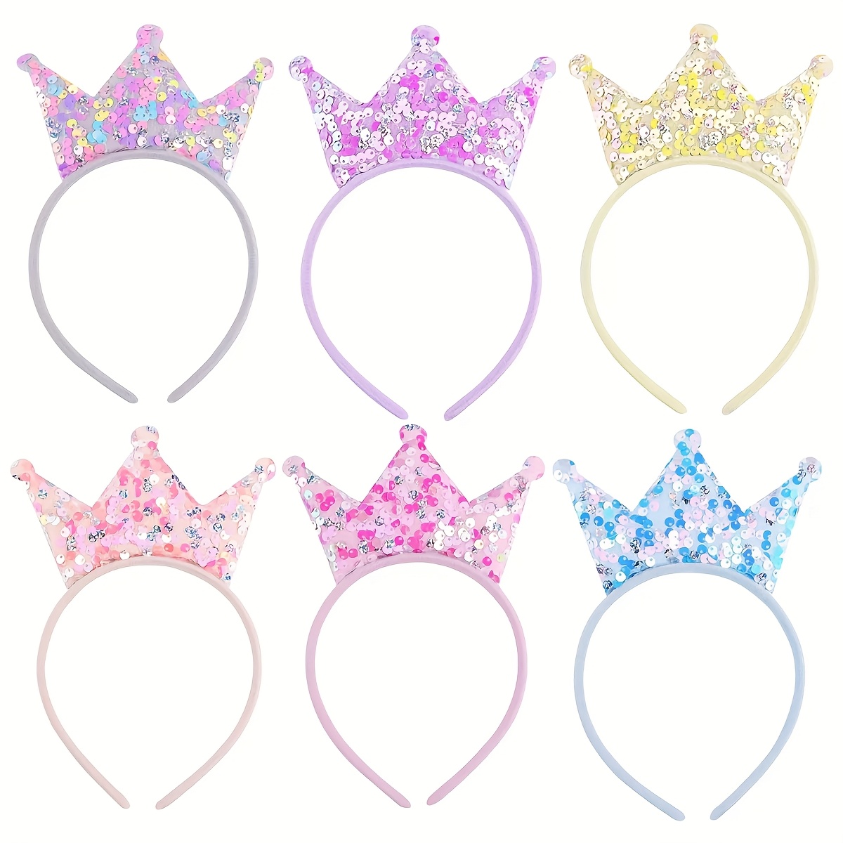 TEMU Lot de 6/12 Bandeaux Couronne de Princesse, Bandeau à Paillettes Scintillantes et Diadèmes Brillants pour Fêtes d'Anniversaire, , Cadeaux