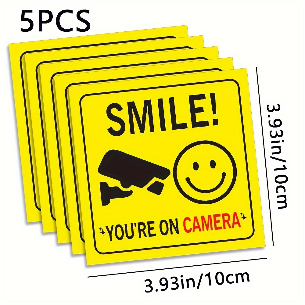 5-smile-you'-camera-polite Warning Sticker, Window Glass Decal, Suitable For Houses, Businesses, Commercial Areas, Courtyards, Or Home Window Stickers - Glass Decal