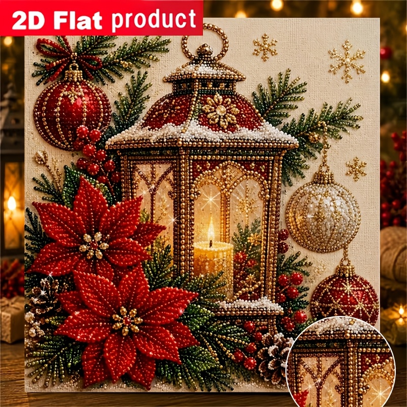 TEMU Nouveau Kit de Peinture Diamant Colorée, Lanterne de Noël et Décoration de Rouge à Lèvres, Convient aux Débutants, pour la Décoration Murale de
