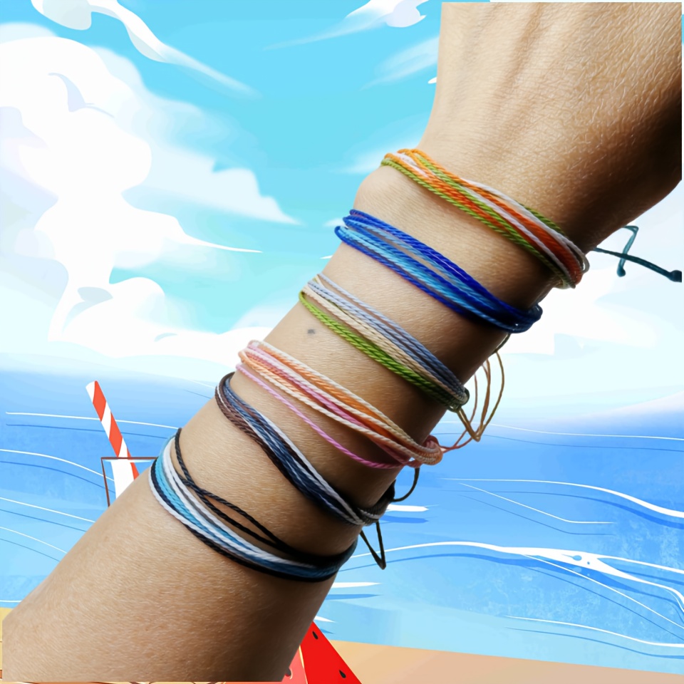 6pcs Colorful Waterproof Wax Cord Braided Bracelets-Adjustable Lightweight