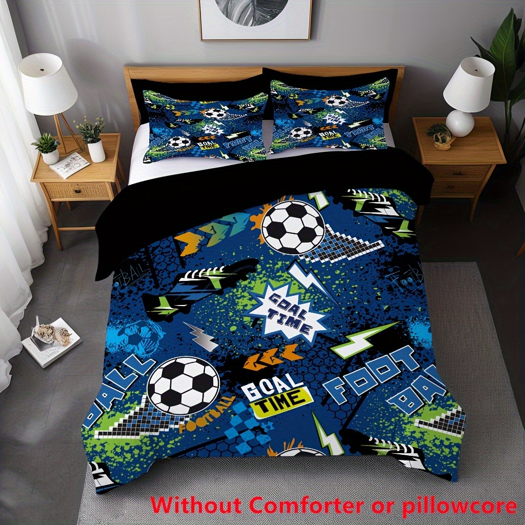 2/3pcs Lightning Football Slogan Print Duvet Cover Set (1 Duvet Cover And 1/2 Pillowcases, Without Core), Cartoon Soft Comfortable Duvet Cover, For Bedroom, Home Decoration