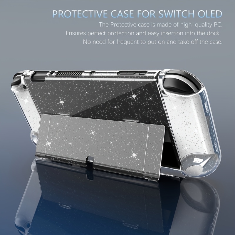 

Glitter Crystal For Switch Oled Case With Stand - Transparent, Sparkly Hard Pc Material, Skin-friendly, Drop & Resistant, Easy Flip Cover, Cute For Switch Case