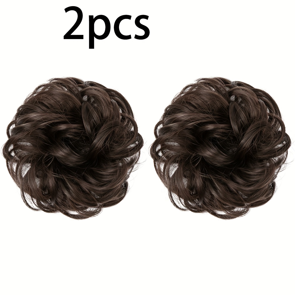 Image of 2pcs Messy Bun Hair Clip Wave Curl Hair Ring Synthetic Bun Ponytail Extension Thick Bun Hair Clip Women