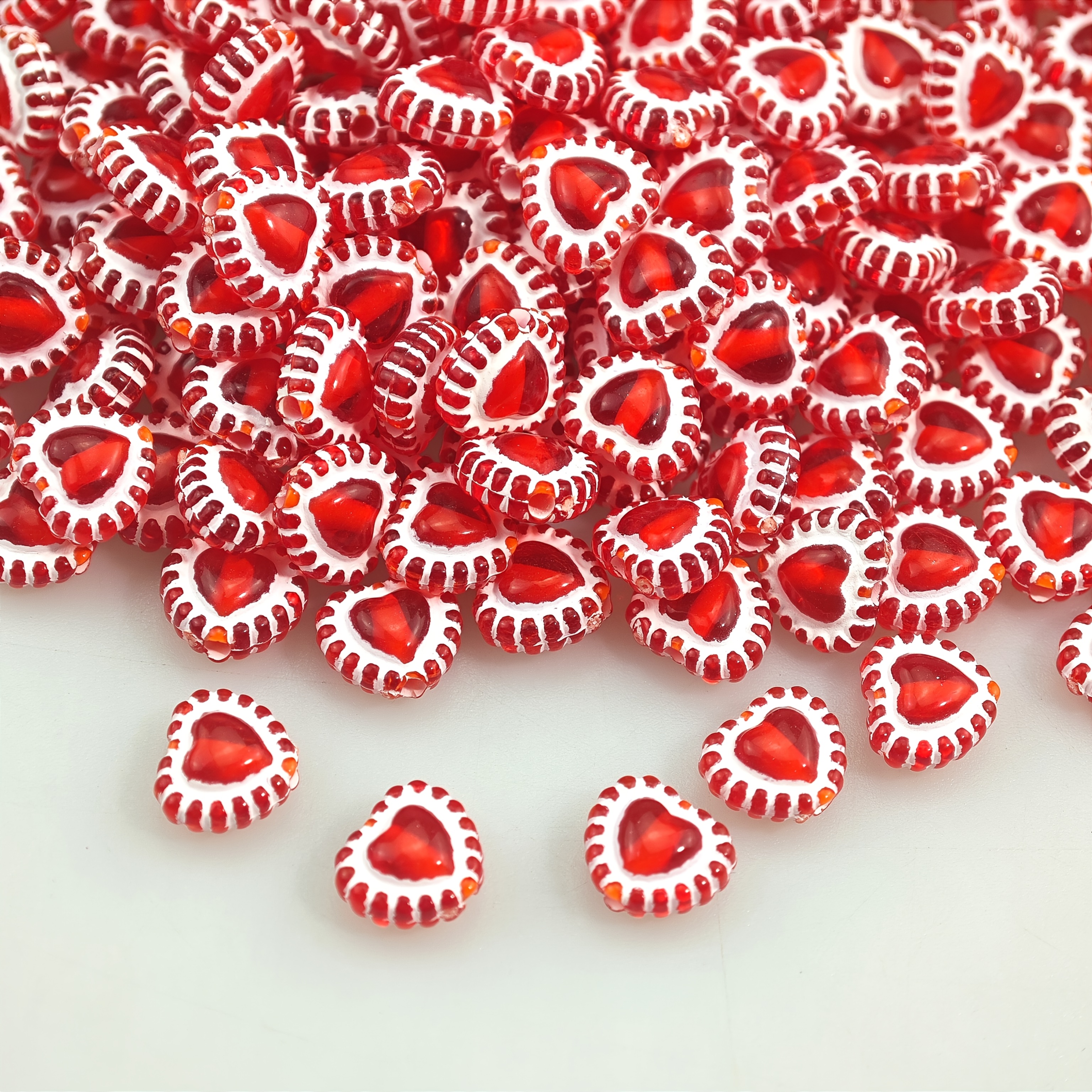 Image of 100pcs Ruby Red Heart-shaped Acrylic Beads For Jewelry Making, Decoration And Creation, Earrings, Necklace, Pendant, Etc
