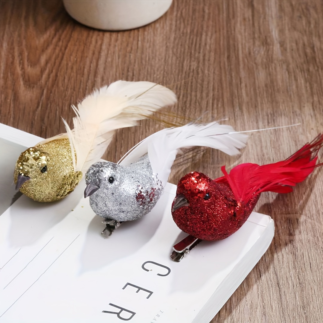 

6pcs Festive Glitter Mini Birds With Clips - Perfect For Christmas Tree, Wedding, Home, Or Garden Decoration