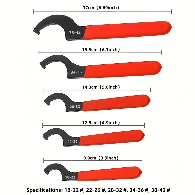 TEMU 5pcs Crescent-shaped Hook Wrench Combination, Industrial-grade High-carbon Steel C-type Wrench Set, Multi-specification Type With Anti-slip