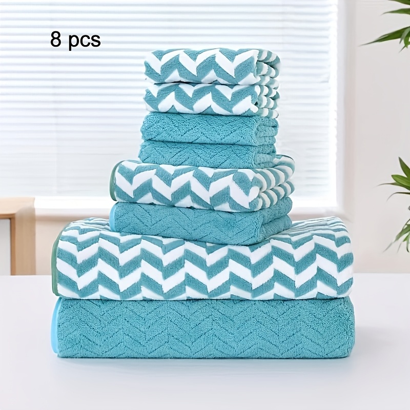 E-shop 8-teiliges AB Ripple - und Badetuch-Set, Set enthält (34x34 cm), Handtuch (34x74 cm) und großes Badetuch (70x140 cm), -Set für Badezimmer,