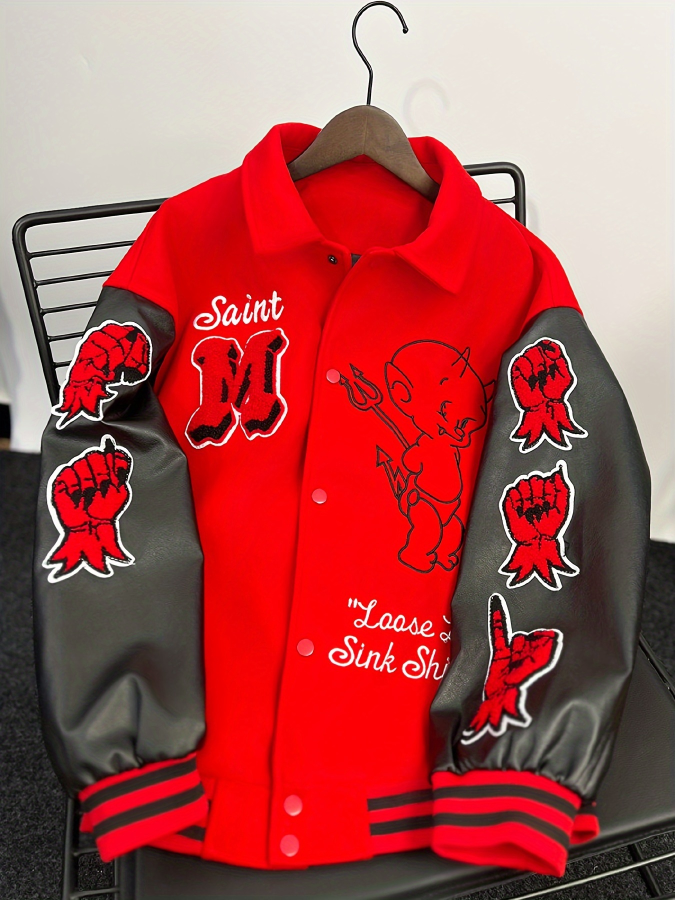 saint michael embroidered baseball jacket unisex hip hop