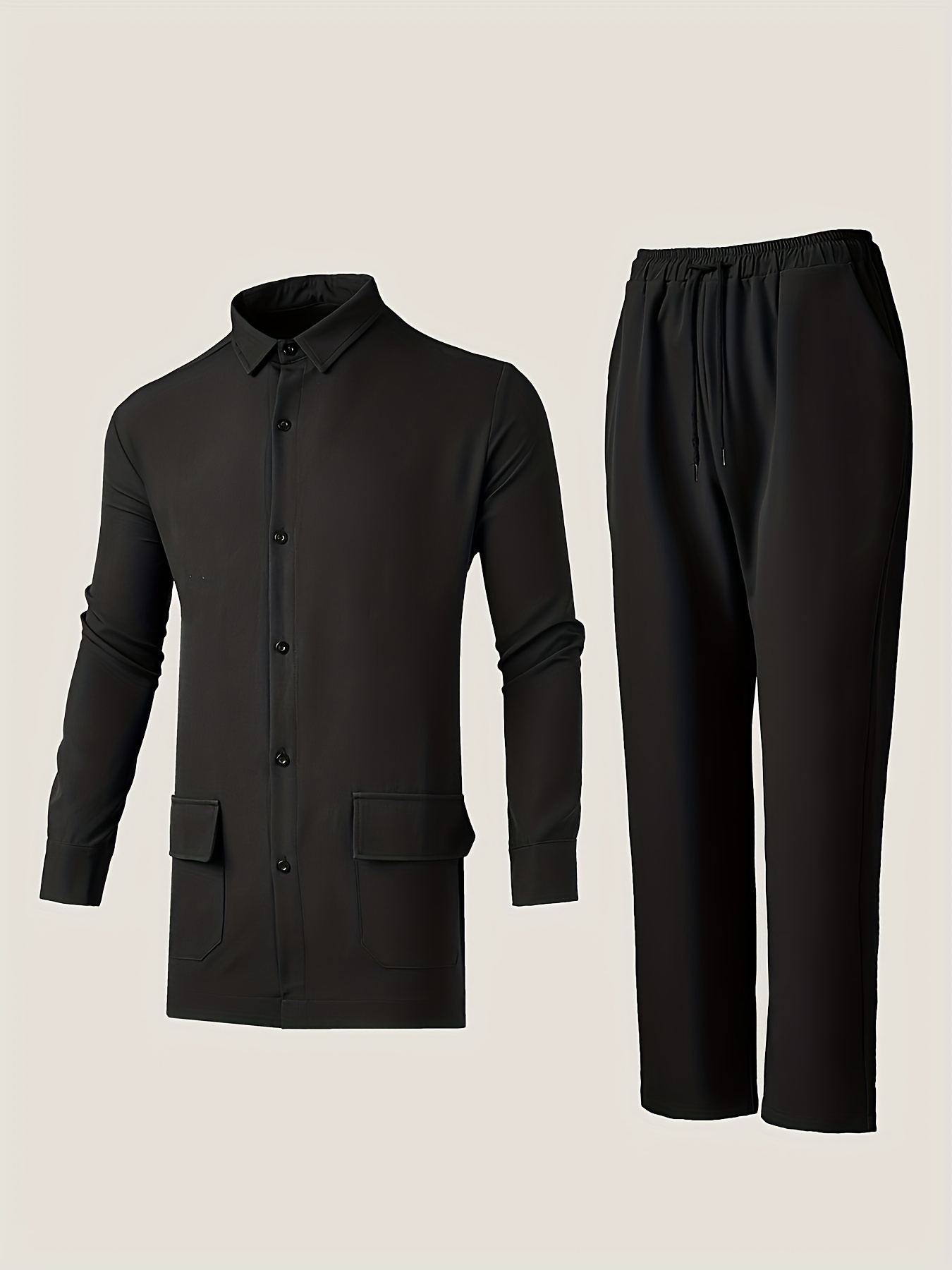 Men's Dashiki 2pcs Suit, Turn- Collar, Single-Breasted Button, Pocket Design Shirt, Drawstring Elastic Waist Long Pants, Suitable for Weddings, Dates, Birthdays, Parties, Celebrations, Commuting Office Men's Clothing