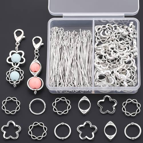 80pcs bead frame spacer beads double compartment jewelry set alloy accessories for keychain and bag charm making pendant beads bead spacers for handmade beaded diy bracelets necklaces earrings anklets accessories