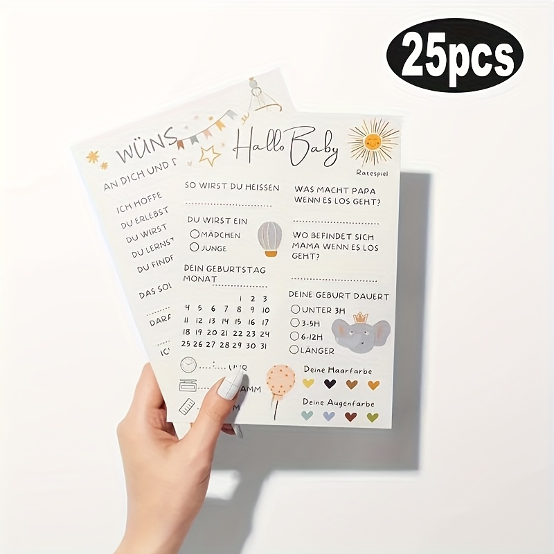 Image of 25pcs Per Pack, German , Gender Reveal Cards For Parties, Double-sided Printed Design For Fillable Questions And , Suitable For Shower Gender Reveal Events