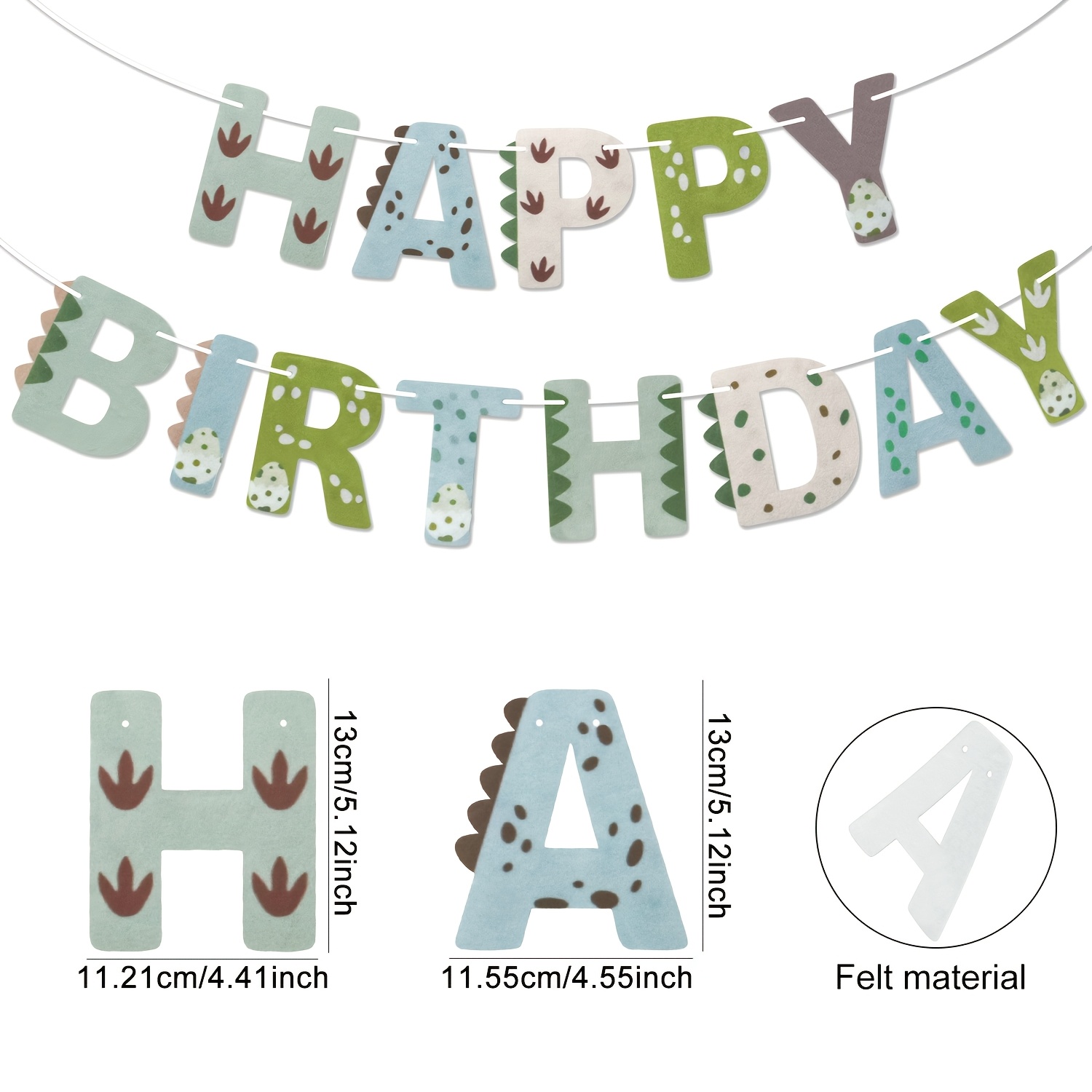 TEMU 2d Flat, Banner Party Set, Felt Material, 2d Printed Dinosaur Footprint Dinosaur Spine Dinosaur Egg Letter Pattern, Birthday Holiday Hanging
