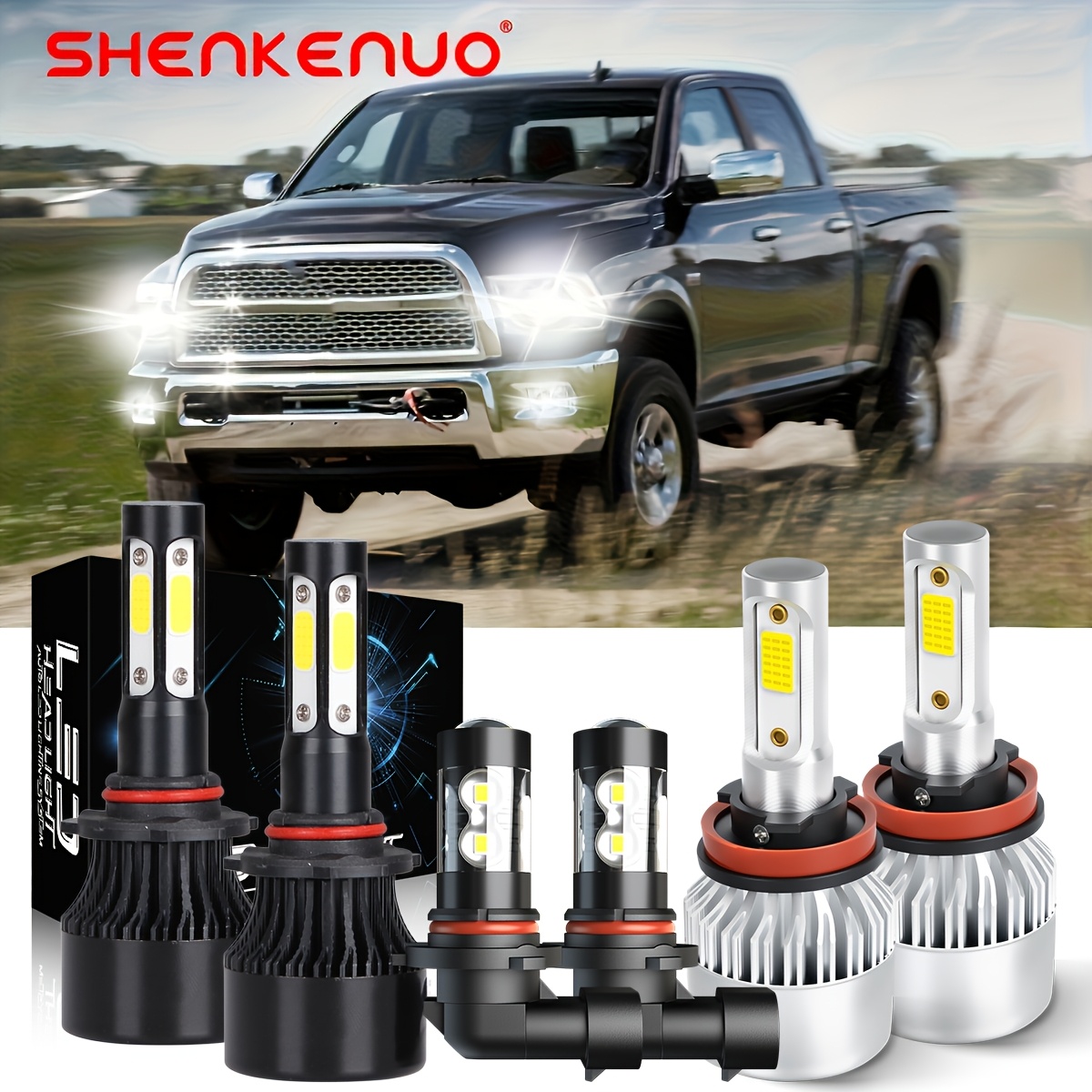 TEMU 6pcs For 1500 2500 3500 2009-2017 Led Headlight Bulbs High/low Beam+fog Light Bulbs Combo 6000k White, 2015-2023