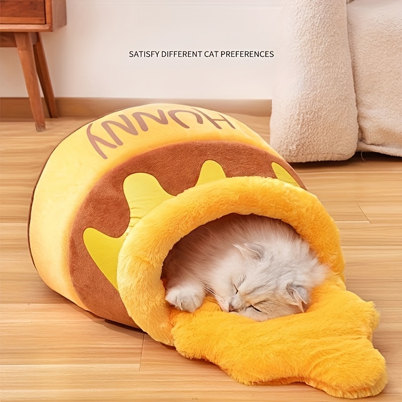 1pc honey pot shaped cat bed cozy winter warm pet bed with removable washable thick pp pads contemporary style durable soft cat nest for indoor cats perfect gift for pet lovers Product details 6