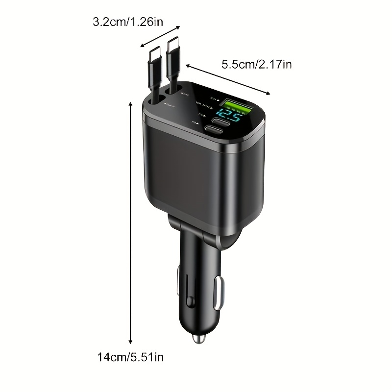 120W Бързо сгъваемо автомобилно зарядно с 2 USB Type-C кабела - Щепсел, без батерия, решение за зареждане в кола | Компактно зарядно | Сгъваем кабел, бързо зареждане за автомобили