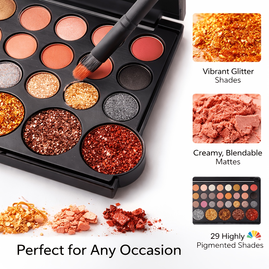K'APEINE 29 Color Eyeshadow Palette Featuring High Pigmentation with Matte, Shimmer, And Glitter Finishes; Long-Lasting And Waterproof Makeup Suitable for Everyday And Party Glam