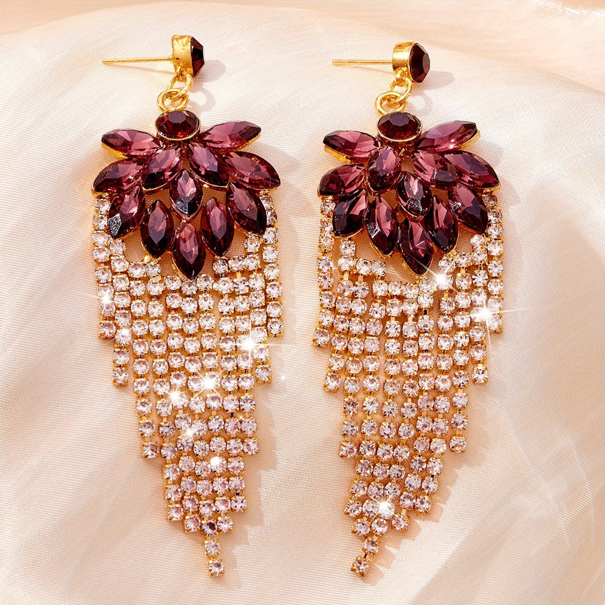 Luxurious Wine-red Floral Tassel Earrings, Exquisite Plating A High-end Texture. The Wine-red Teardrop With , While Multi-layered Tassels With Shimmering Brilliance, Embodying And