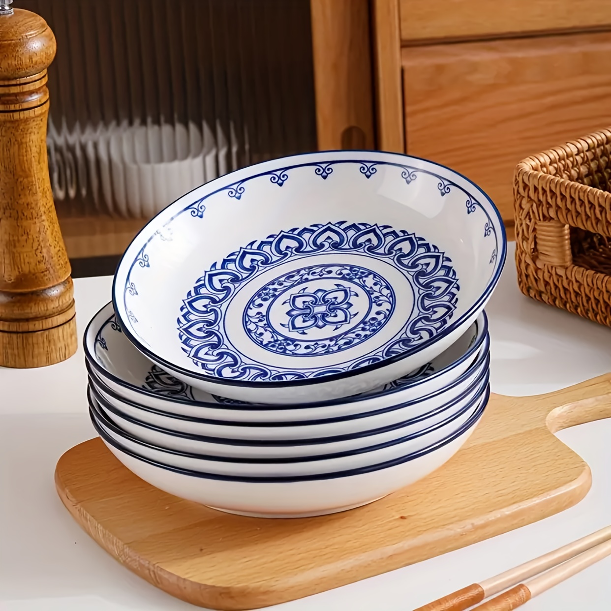TEMU 6pcs Bowl Set - Ceramic Microwave & Dishwasher Safe Round Bowls Suitable For Home, Pasta, Salad, Pizza, Soup - Elegant Italian Tableware For