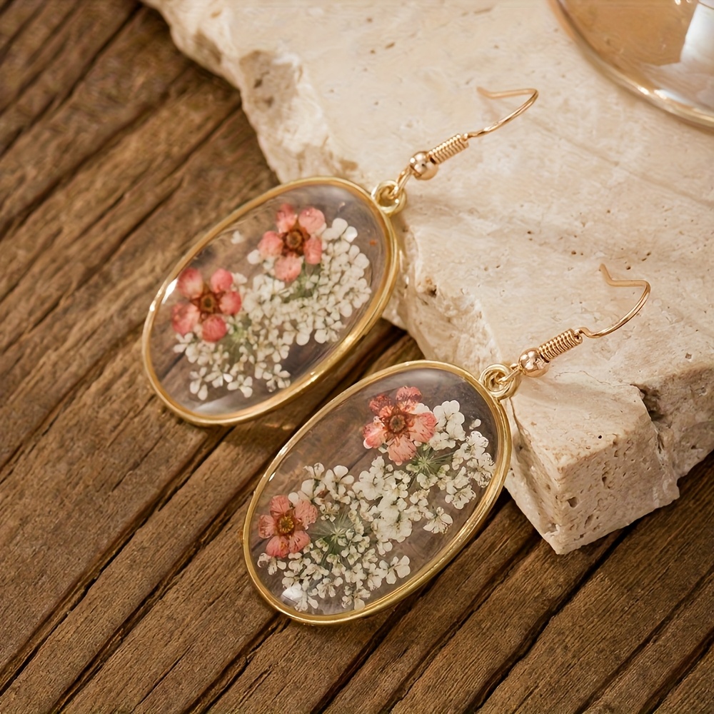 TEMU 1pair Fashion Bohemian Drop Earrings For Women Spring And Summer New Real Flower Earrings Suitable For Daily Dance Banquet Holiday Graduation Season Jewelry Additions Gift, Without Battery