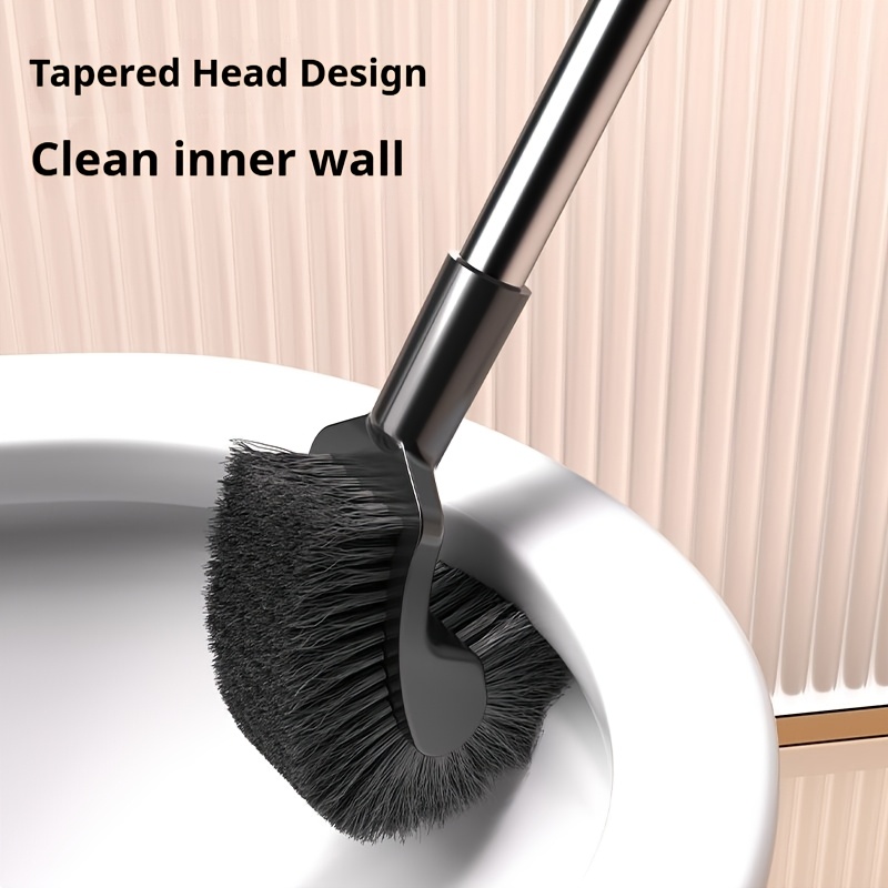Cepillo de baño de acero inoxidable con mango largo, diseñado para la limpieza diaria de inodoros y grietas domésticas, con una cabeza de cepillo curva adecuada para inodoros de estilo occidental y orinales