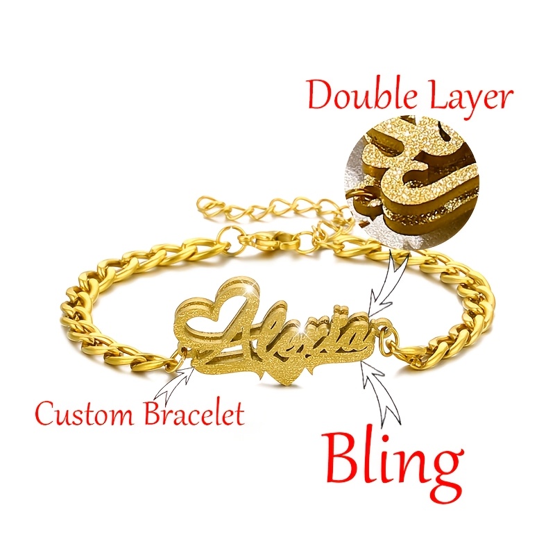 Custom Frosted Name Bracelet, Heart-shaped Couple Gift