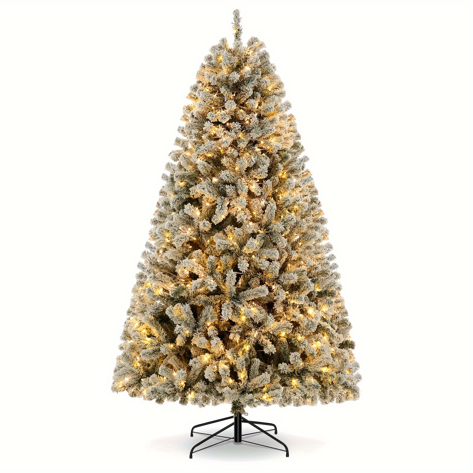 

6ft Christmas Trees, Snow Flocked Artificial Christmas With 250 Warm Lights, 733 Branches, Metal Base, For Home Store Office Party Decoration