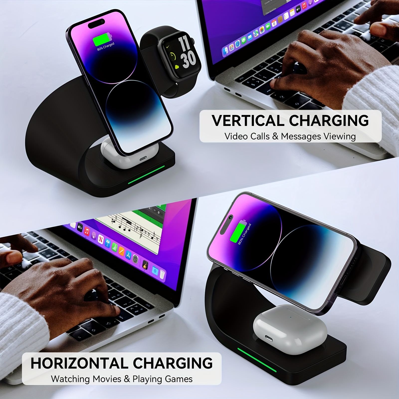 4 in 1 wireless charger magnetic wireless charging station for iphone 15 14 pro fast charging stand dock for watch 8 7 6 se 5 3 2 pro black details 5