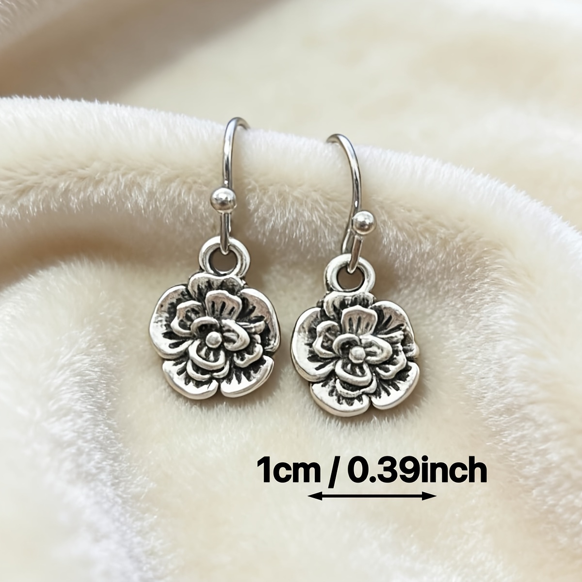 Women's Silvery Floral Drop Earrings — Vintage Distressed Style