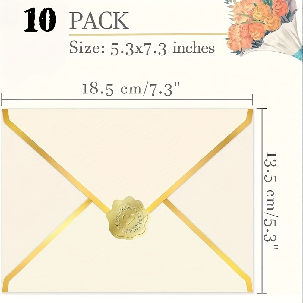 10 Pack 5x7 Inch & Invitation Envelopes With Self-sealing Flap - Elegant Wedding, Thank You, Birthday Card Mailing Envelopes For Business & , Wedding Envelopes, Highquality Paper