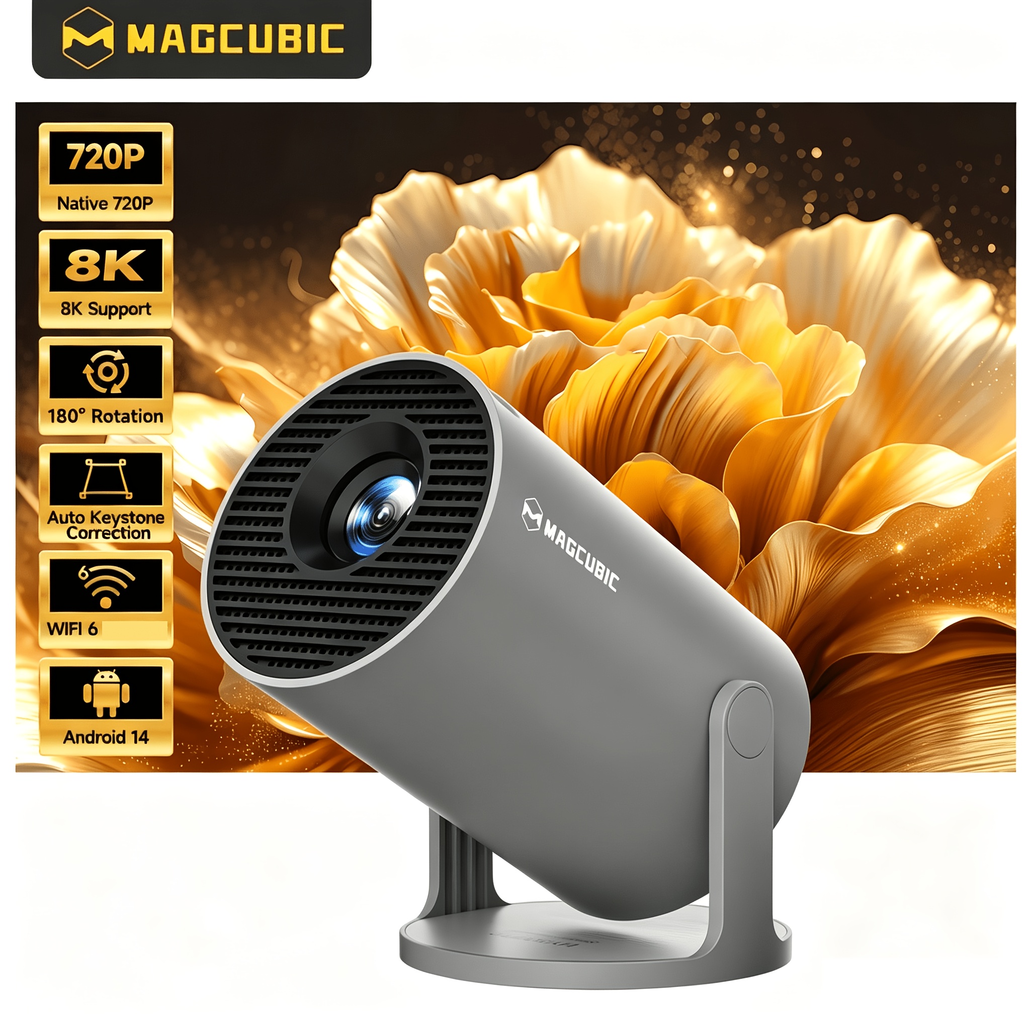Image of Magcubic Home Theater Office Projector 260ansi Native 720p Support 8k 0.9:1 Throw Ratio And H726 Wifi6 Bt5.2 Built In App Store Projector 14 Os