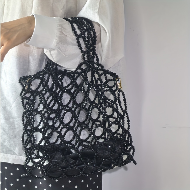 Original Custom Handmade Women'S Bag Set Black High-end Hollow Out Can Be Crossed with Inner Lining Whole Set Women'S Single Shoulder Bag Large Capacity Niche European and American Women'S Bag 2025 New, Black Handbag, Handbag Black, Black Purse, Handbag For Women