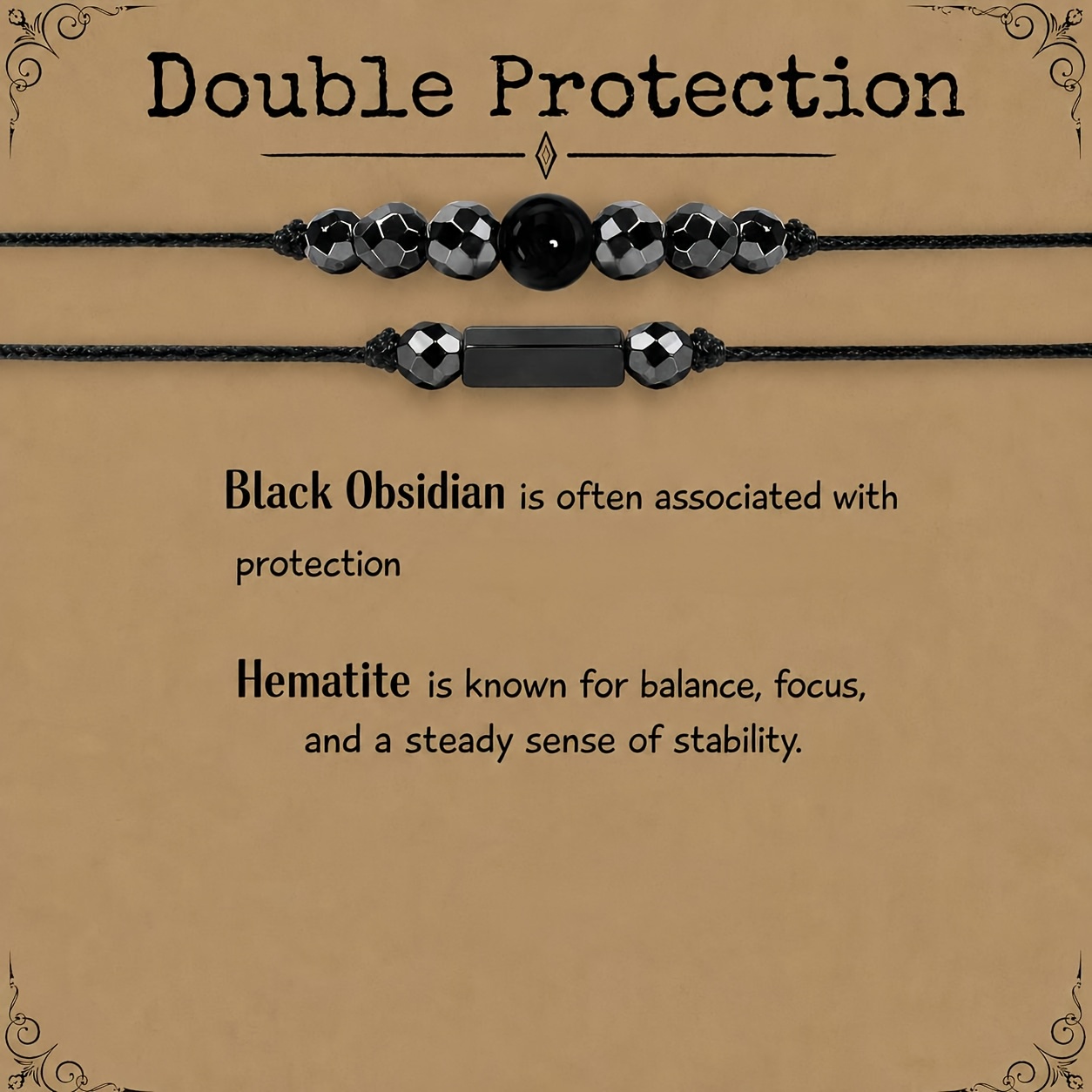 TEMU 2pcs Bohemian Hematite & Obsidian Protection Bracelet Suitable For Daily Wear, Birthstone Gift For , Unisex Couple' With Card, Accessory For