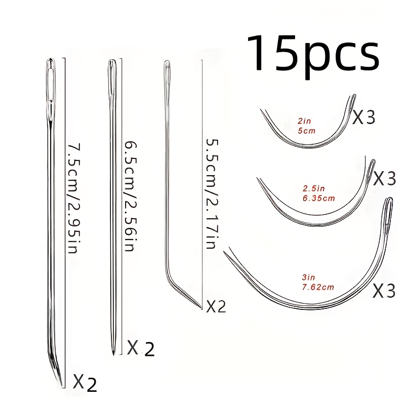 TEMU 15pcs-durable Leather With Bend, Pocket Type Hand Needle-suitable For Leather Crafts, Padding, Carpet Canvas Restoration-durable Needle For,
