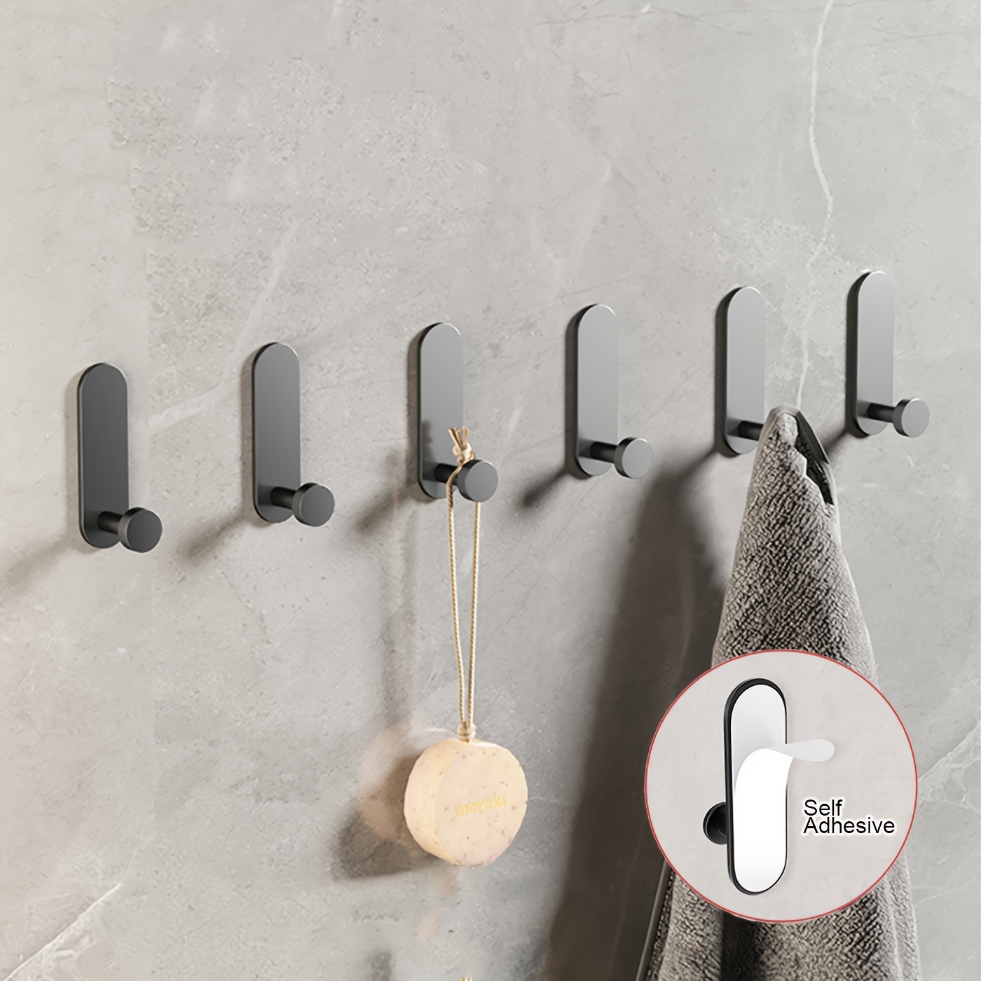 TEMU 6pcs Crochets Muraux Métalliques Auto-Adhésifs Robustes - Installation Facile, Pas de Perçage, Porte-Serviettes pour Salle de Bain & Cuisine -
