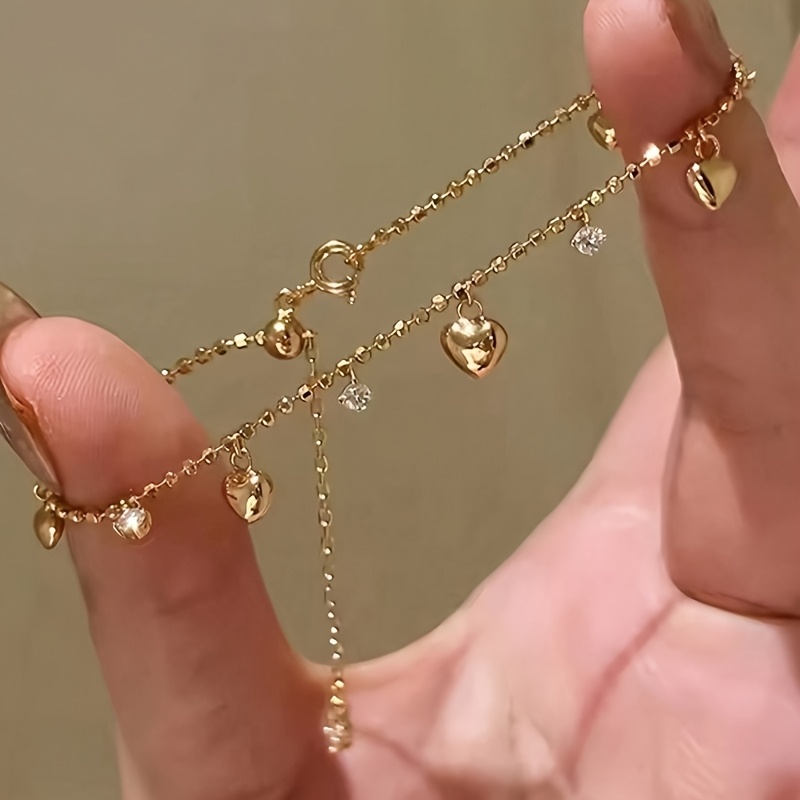 TEMU 輝く合成ジルコニアをあしらった絶妙なハート型タッセルブレスレット おしゃれでトな軽やかななブレスレット レディース 普段使い・パーティー・宴会に最適