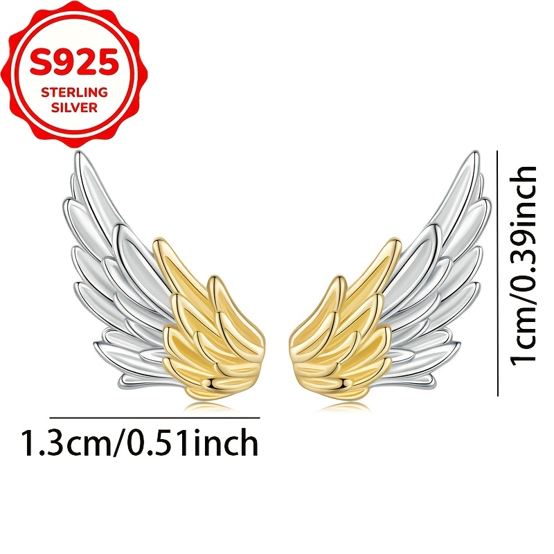 2pcs S925 Sterling Silvery Two-Tone Wing Stud Earrings, Holiday Gift