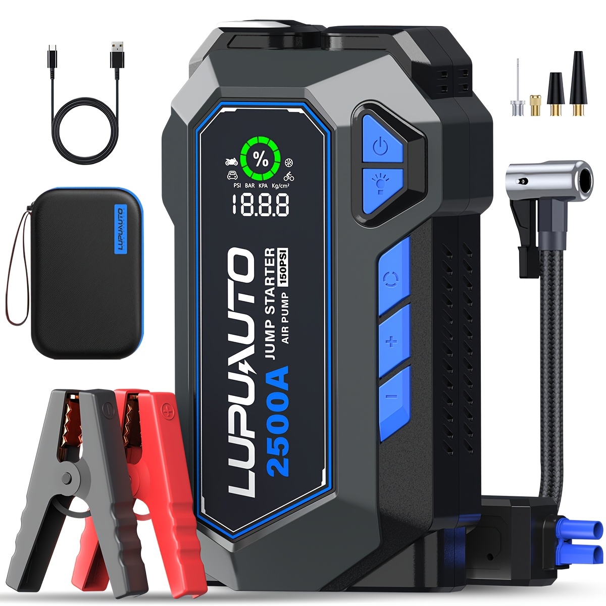 TEMU Jump Starter With Air Compressor, Jump Starter For Car, Battery Jump Starter Portable, Car Battery Charger Portable Start The Car Quickly, Usb Input/output, Led Emergency, Car Accessories Tools