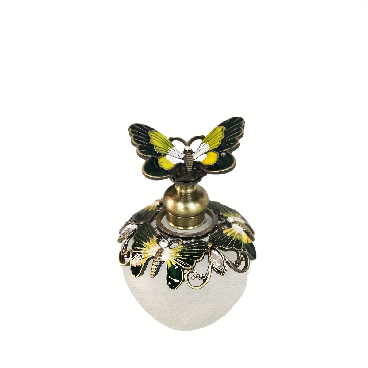 YWNYT 2 Nachfüllbare Parfümflaschen Vintage-Stil - 15 Ml, Milchglas, Mit Schmetterling/Blume Deckel
