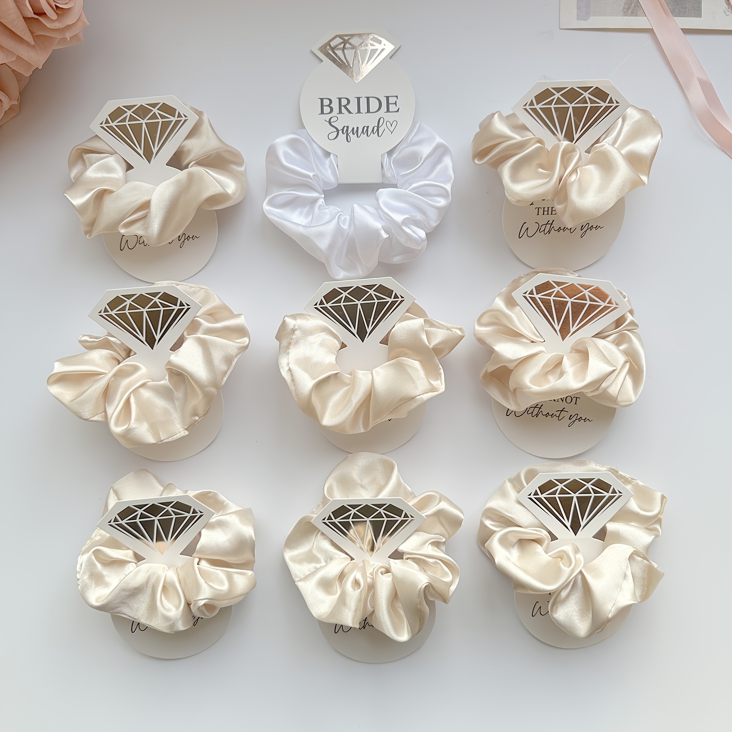 

9pcs Diamond Card Hair Ring Party Gift Satin Ring Does Not Hurt Hair Single Party Proposal Gift Wedding Bridesmaid Gift Suitable For Women