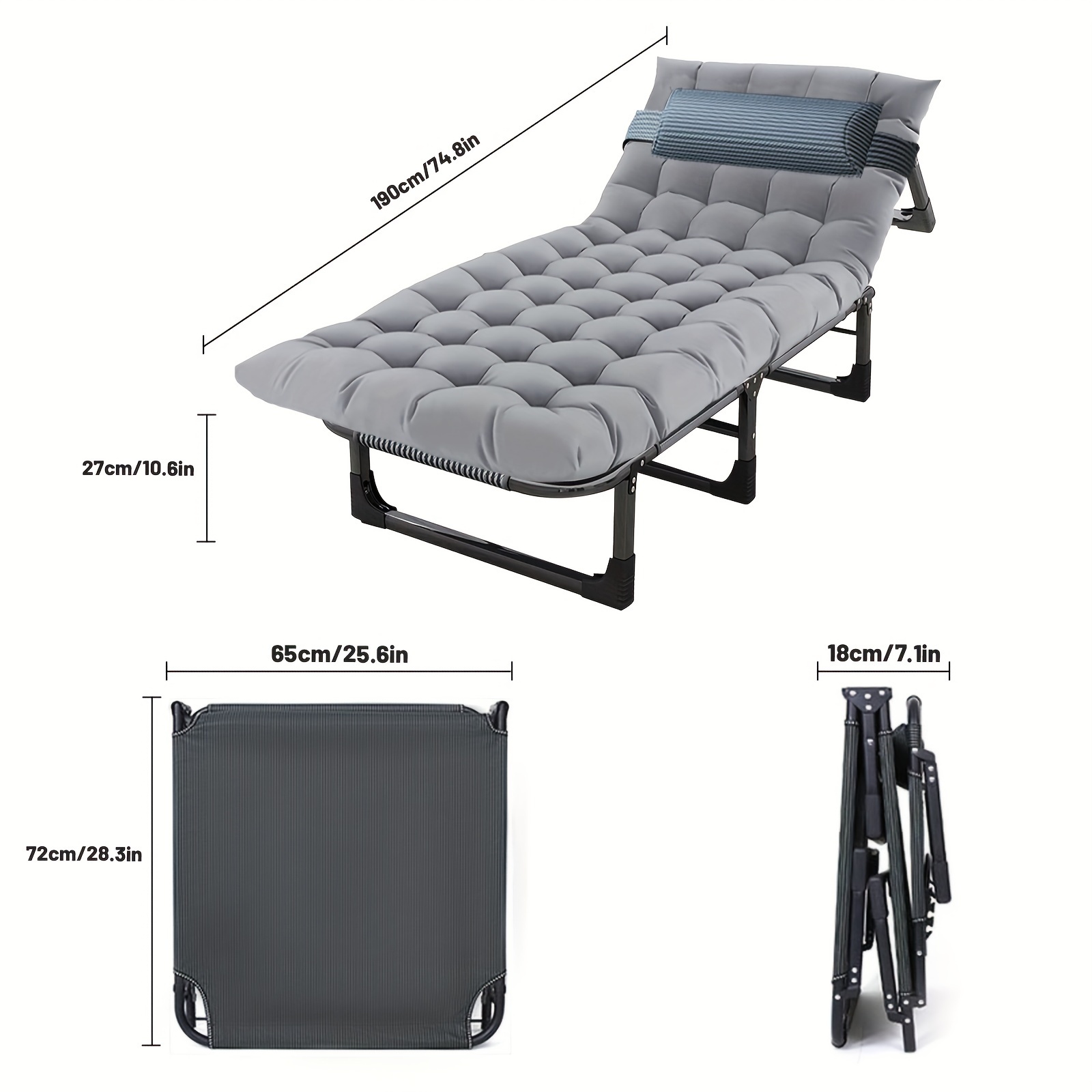 TEMU 1pc Portable Folding Bed, Free Installation Camping Cots With Mattress For Adults, Foldable Bed For Outdoor Travel Hiking, 74.8" X 25.6", Grey