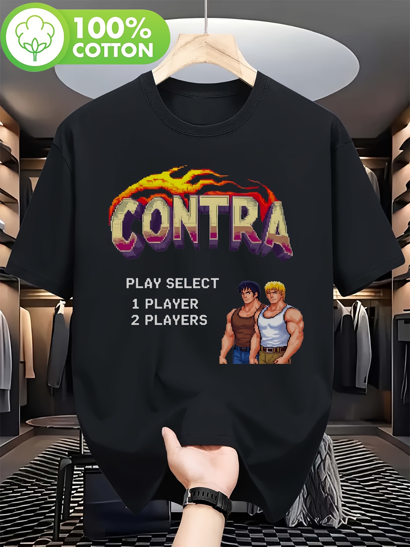 Unisex Retro Gaming T-Shirt - 100% Vintage Video Game Design mit Klassischer Controller und CONTRA Print