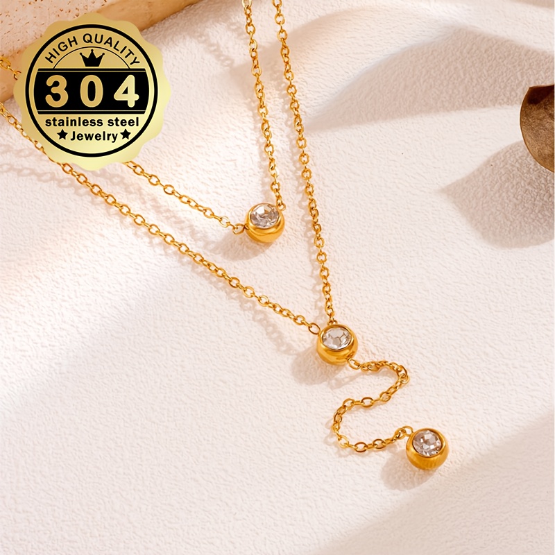 Double Layer Y-Necklace with Sparkling Zirconia