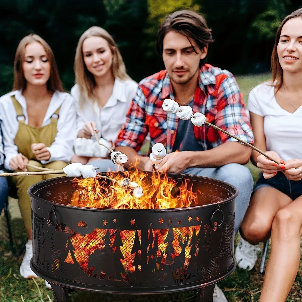 

Fire Bowl With Spark Guard, Fire Bowls, Fire Bowl Garden Ø71x65cm, Incl. Poker & Charcoal Grate, Fire Basket Retro Look, Fire Pit For Garden Camping Beach