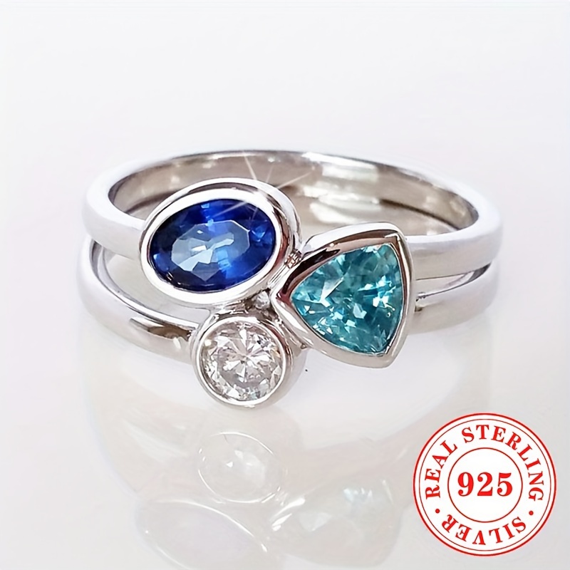 

Bague en argent sterling 925 de style vintage avec bleu synthétique, pierre de du mois de , bijoux pour femmes pour les quotidiennes et festives, accessoire pour toutes les