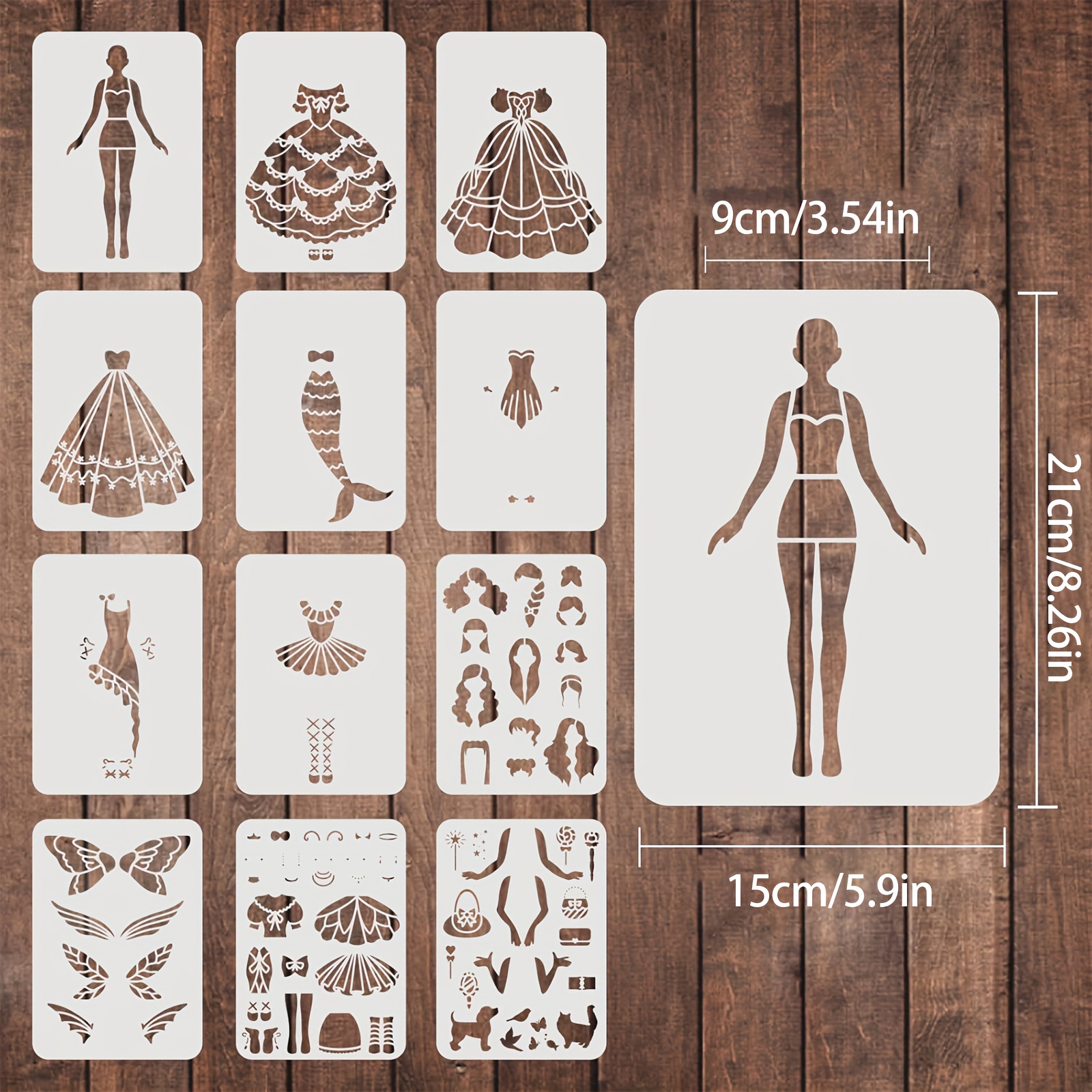 Image of 12pcs Princess Stencils - Elf & Mermaid Outfit Change Stencils For Painting On Wood, Floor And Fabric